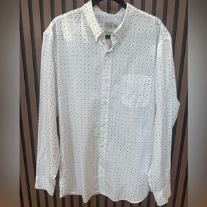 J. Crew Secret Wash White Blue Polka‎ Dot Men's Dress Shirt Button Down Pocket